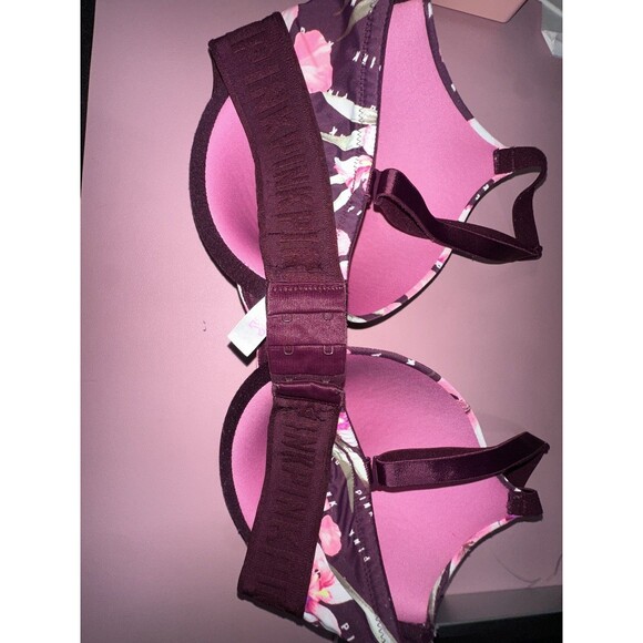 Victoria's Secret PINK Bra Women's 34DD Plum Purple Floral T-shirt Lightly Lined - Picture 3 of 5